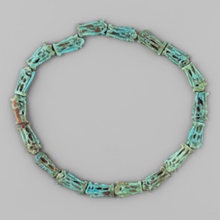 Necklace of 18 amulets, ankhs, uas iconographic, ca. 1550–1295 BC; New Kingdom, 18th Dynasty,