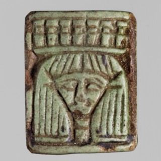 Amulet — plaque with the head of the goddess Hathor;, Hathor myth., Egyptian deities; plaque amulet