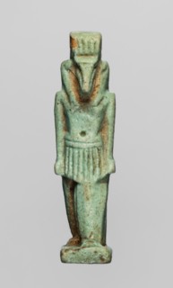 Amulet — god Thoth; object made of green faience; Egyptian; Late Period, 664–332 BC; amulet