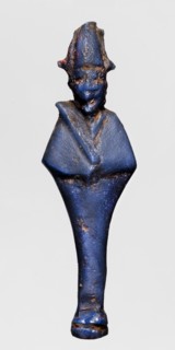 Amulet - standing god Osiris; blue glass; Osiris myth, Egyptian deities, Egyptian religion;