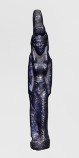 Amulet - standing goddess Isis, Isis myth., Egyptian deity goddess, navy blue glass, 332–30 BC
