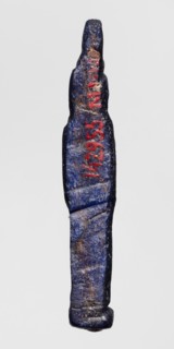 Amulet - standing goddess Isis;, Isis myth., Egyptian goddess; navy blue glass; Ptolemaic Period,
