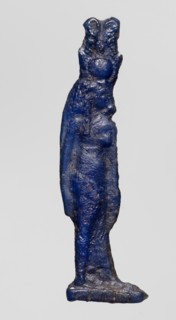 Amulet - goddess Hathor; Dark blue glass with a touch of violet; Ptolemaic Period, 332–30 BC,