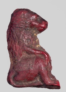 Amulet - sitting baboon; maker, baboons, sacred animals, Egyptian religion; red glass; 332–30 BC,