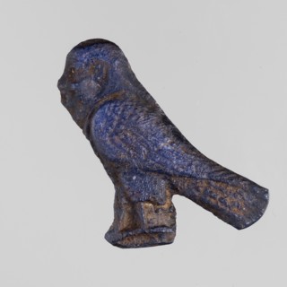 Amulet - Ba, Ba myth., Egyptian religion, grave goods, navy blue glass, 332–30 BC; Ptolemaic