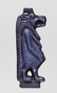 Amulet — goddess Toeris; maker, Toeris myth., Egyptian deities, Egyptian religion; navy blue glass