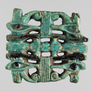 Amulet - quadruple udjat eye;, Openwork plaque with pairs of eyes separated by columns; udjat eyes;