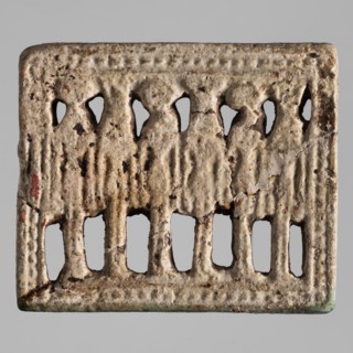 Amulet — plaque with 6 deities; maker, Egyptian deities, solar discs; Egyptian religion; 6 standing