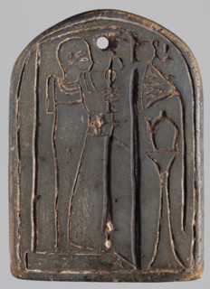 Amulet - stele with a depiction of the god Ptah and a falcon on the reverse;, Ptah mythology;