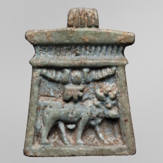 Amulet - naos, Goluchów Greater Poland Voivodeship, bulls, naos, udjat eyes, Apis myth., solar