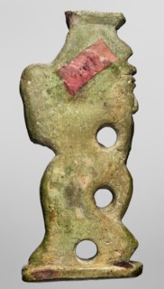 Amulet — the dancing god Bes; maker, Bes myth., Egyptian deities; feathers, dance, musical