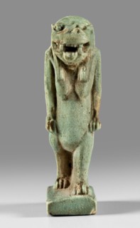 Amulet — figurine of the goddess Toeris in the form of a pregnant hippopotamus standing on lion