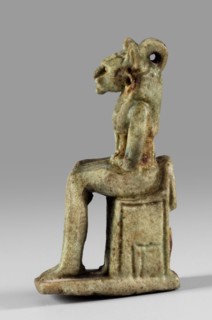 Amulet - figurine of a lion-headed goddess sitting on a throne Uajit?, lionesses, Egyptian deities,