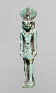 Amulet — god Re-Harakhte; maker, Re-Harakhte mythology; Egyptian deities; solar disk and uraeus