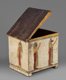 Canopic box, Sons of Horus mythology, falcons, jackals, Isis mythology, Nephthys mythology; grave