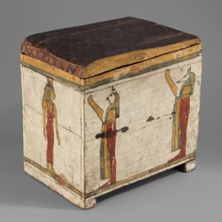 Canopic box, Sons of Horus mythology, falcons, jackals, Isis mythology, Nephthys mythology, grave