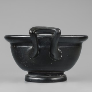 Black-finned skyphos, early 4th century BC, Attica. Thick-walled skyphos with two handles, deep
