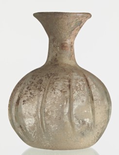 Flask; body in the shape of a flattened sphere, decorated with ribs; maker, Syria, 2nd–3rd century