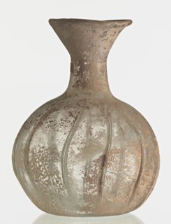 Flask; body in the shape of a flattened sphere, decorated with ribs;, Syria; 2nd–3rd century AD.