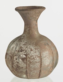 Flask; body in the shape of a flattened sphere, decorated with ribs;, Syria, 2nd–3rd century AD.