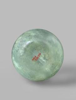 Flask with a spherical body and a high, cylindrical neck ending in a wide, straight-cut rim. The