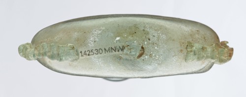 Ampoule, Egyptian workshop, 3rd century, Roman Empire 27 BC–476, glass vessel, height 12 cm, width