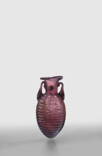 Amphora, unknown eastern workshop; De Tommaso form 20. Translucent manganese glass; elongated ovoid