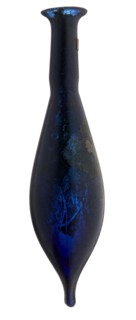 Vial, unknown eastern workshop, elongated belly with a pointed bottom, cylindrical neck and flared