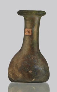 Vial, unknown eastern workshop, hemispherical body with a flat bottom, high cylindrical neck with