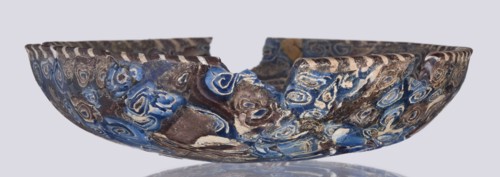 Bowl, Egyptian workshop; mosaic glass, glass vessel with floral patterns. Bowl with a flat bottom