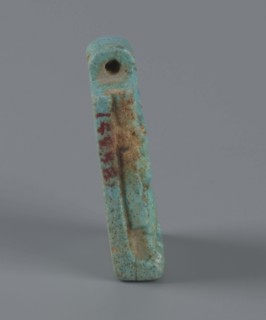 Amulet — plaque with a triad of deities: Harpocrates Horus, Isis, Nephthys. Amulet in the shape of