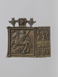 Two wings of a prayer triptych: St. Demetrius of Solon and images of church feasts; Russian