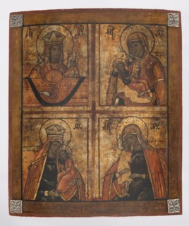 Quadripartite icon: four images of the Mother of God, Russian workshop. Mary mother of Jesus Christ