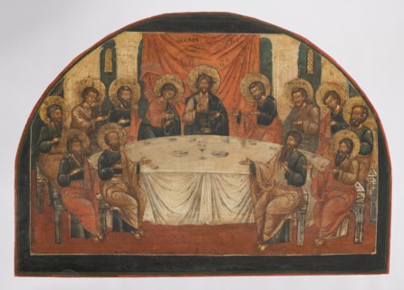 Icon: Last Supper, Russian workshop. The Last Supper iconography; Jesus Christ; Judas; Peter the