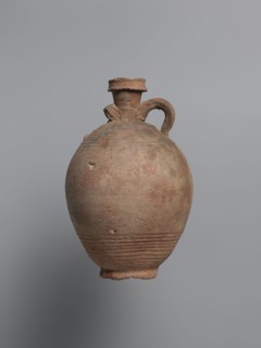 Bottle, unknown Egyptian workshop; painted Coptic pottery vessel bottle, marl clay with limestone