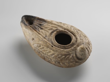 Oil lamp, unknown Palestinian workshop. Islamic art, Arabic culture; oil lamp used in everyday life