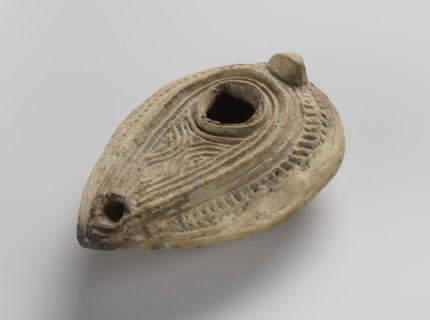 Oil lamp, Islamic art, Arabic culture; household ceramic oil lamp almond-shaped misbah zajti,