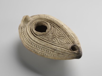 Oil lamp, Islamic art, Arabic culture; household ceramic oil lamp almond-shaped misbah zajti with