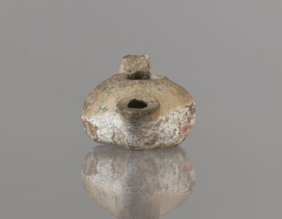Oil lamp, Islamic art, Persian culture; oil lamp with a round container with a flattened bottom, a