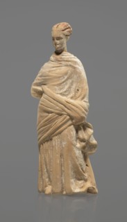 Terracotta figurine of a standing woman, terracotta, female figurine, himation, chiton, Tanagra
