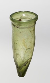 Lamp oil container, deposit provenance, Islamic art, Arabic culture, glass oil lamp, cream enamel