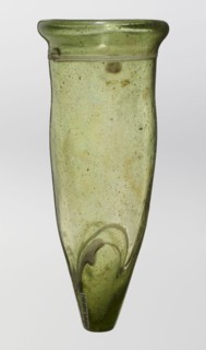 Lamp oil container, deposit; Islamic art, Arabic culture; glass oil lamp with cream enamel thread