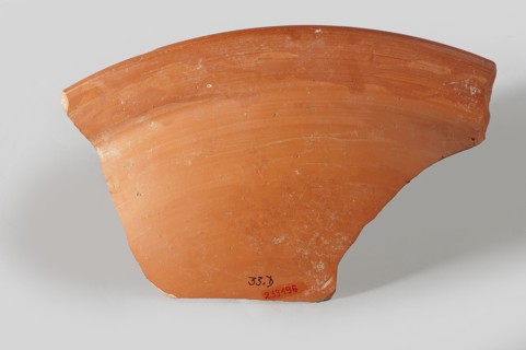 Fragment of a terra sigillata plate. Fragment of the rim of a deep plate with a flat, wide rim and