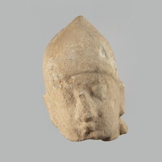 Head of a man, Archaic Period, Cyprus; figurine; height 7 cm, width 5 cm, depth 5.5 cm., A worn