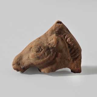 Horse head, Fragment of a terracotta figurine showing a horse's head with a mane. Hellenistic or