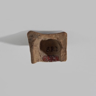 Terracotta dog head, ; animal figurine depicting a dog's head with detailed anatomical features: