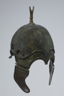 Bronze helmet, 4th–3rd century BC, Italy, armament; height 34 cm, width 20.2 cm, depth 22.5 cm,