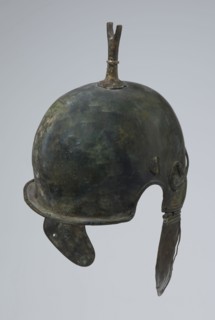 Bronze helmet, 4th–3rd century BC, Italy, armament; height 34 cm, width 20.2 cm, depth 22.5 cm,