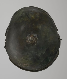 Bronze helmet, 4th–3rd century BC, Italy, armament; height 34 cm, width 20.2 cm, depth 22.5 cm,