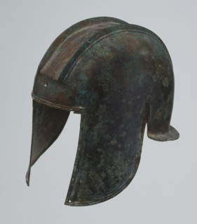 Bronze helmet, 550–500 BC, Italy, armament; height 24 cm, width 18.5 cm, depth 23.2 cm, weight 1